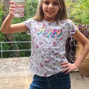 364 Kids Grey Happy Graphic T